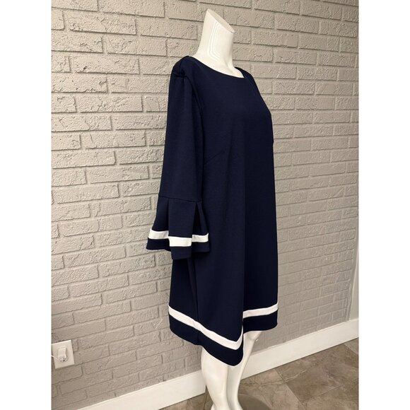 R&M Women Navy Inverted Pleat 3/4 Length Sleeve Sheath Dress Size 18 - Picture 5 of 9